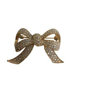 Vintage Rhinestone Crystal Bow Stamped 1734 1.5"x1"